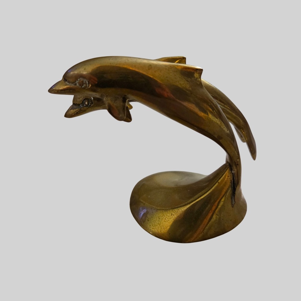 Vintage Solid Brass Double Dolphin Figurine Leaping Pair Statue Made in Korea